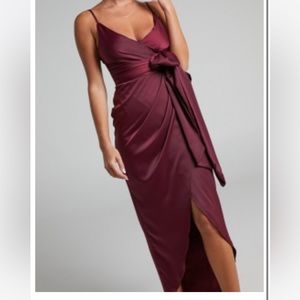 Showpo “how will I know” dress in burgundy, size 6.